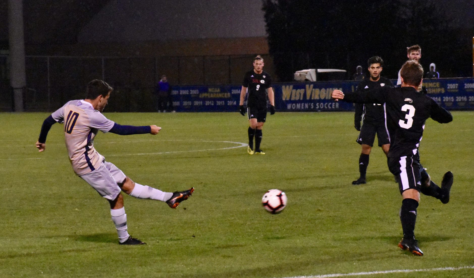 Andres Muriel Albino scoring one of WVU's five goals against SIU Edwardsville.